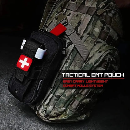 Outdoor Tactical First Aid Kit - Medical EDC Pouch with Tourniquet, Scissors & Survival Essentials - Military-Grade Waist Bag for Emergency Preparedness