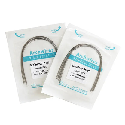 2 Packs Stainless Steel Arch Wires – 20pcs Natural Round & Rectangle Wires for Upper & Lower Braces