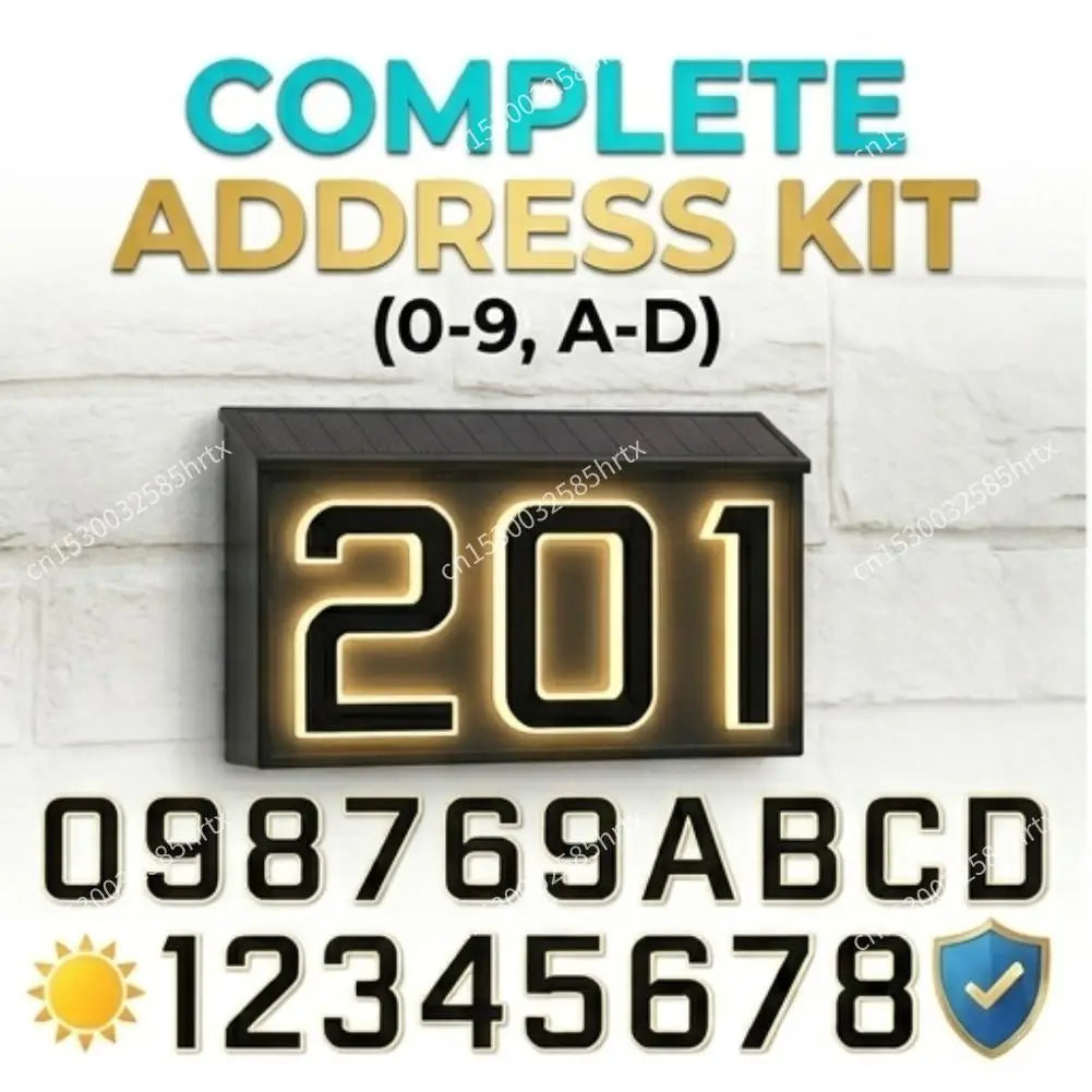 Solar LED House Number Light - Waterproof Light-Up Address Sign for Outdoor Home Decor