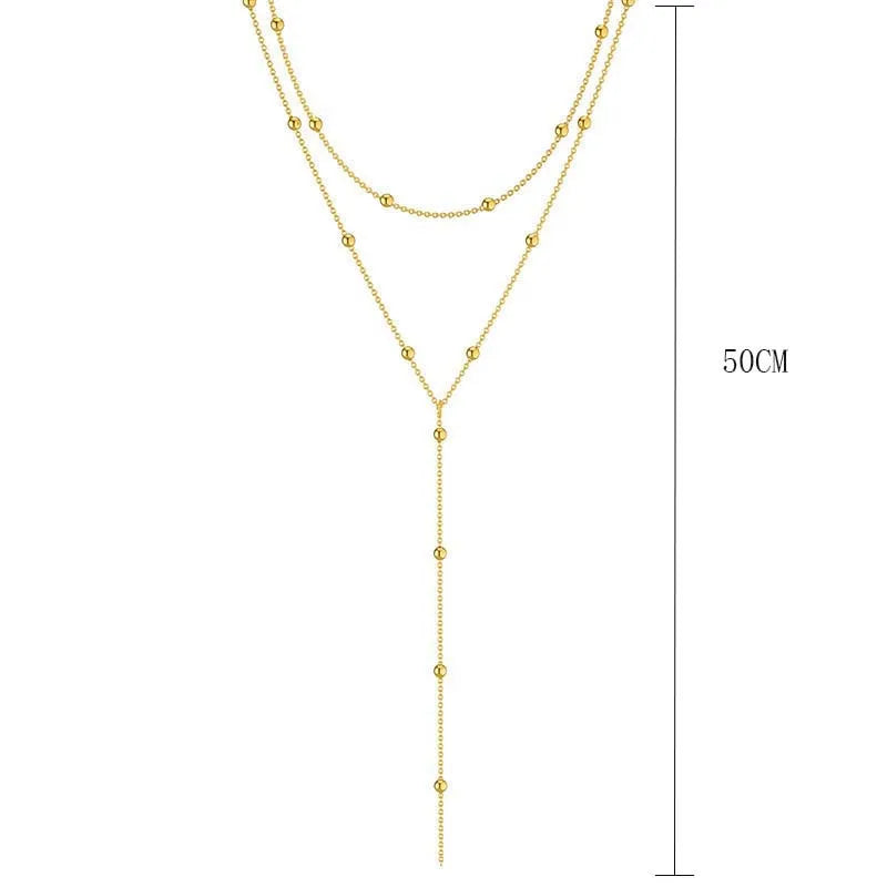 Gold Plated Lariat Necklace – Double Layered Long Chain Drop Pendant Choker for Women, Fashion Jewelry Gift