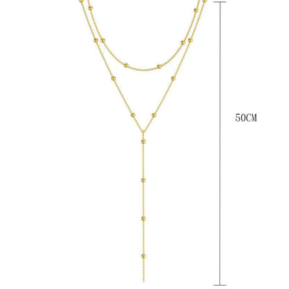 Gold Plated Lariat Necklace – Double Layered Long Chain Drop Pendant Choker for Women, Fashion Jewelry Gift