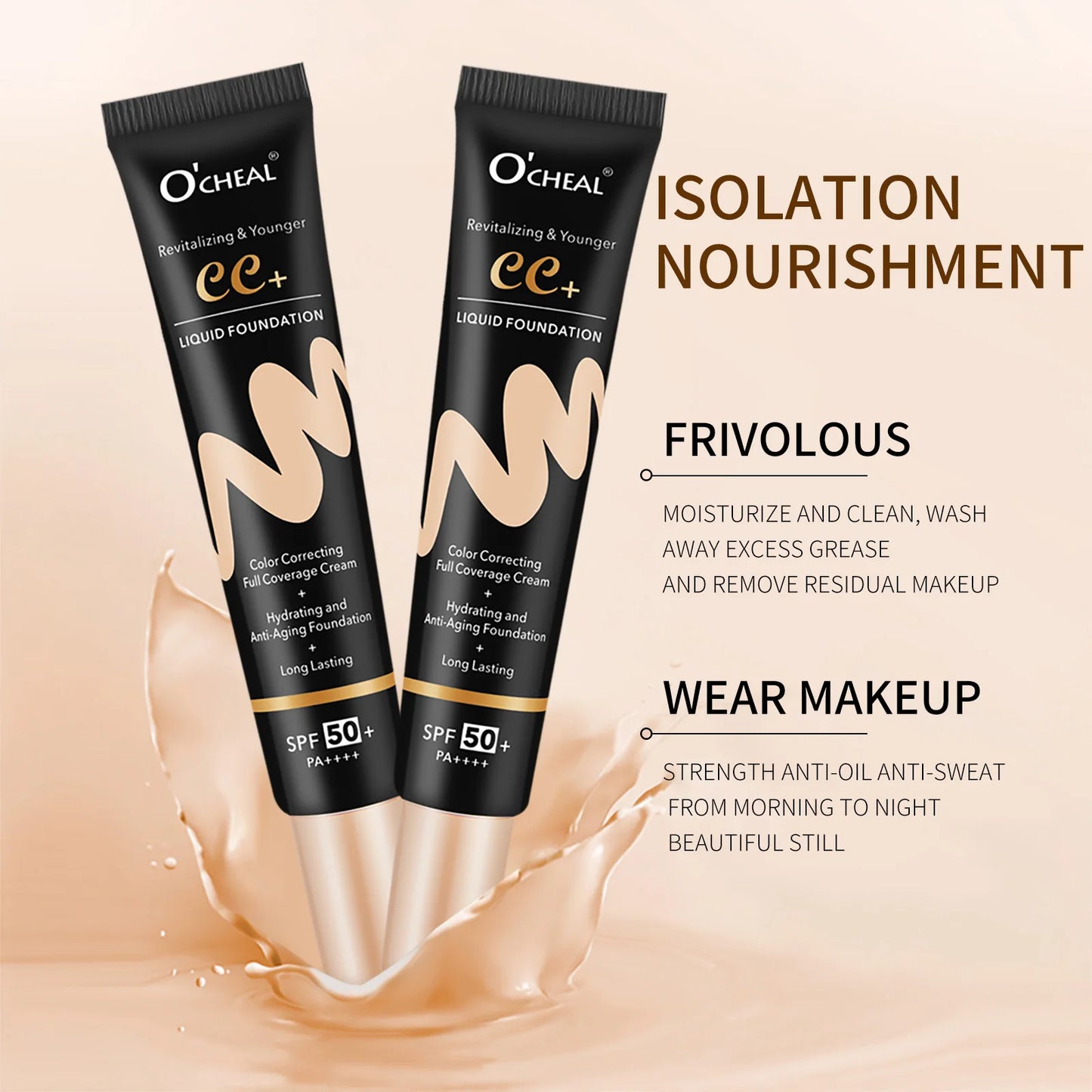 Ocheal 30g BB/CC Sunscreen Cream SPF 50/PA+++ – Anti-Aging, Long-Lasting Full Coverage Facial Foundation