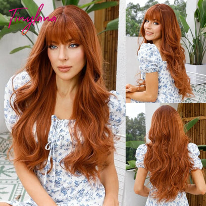 Long Blonde Wavy Synthetic Wig with Bangs – Lolita Cosplay & Halloween Heat-Resistant Wig for Women