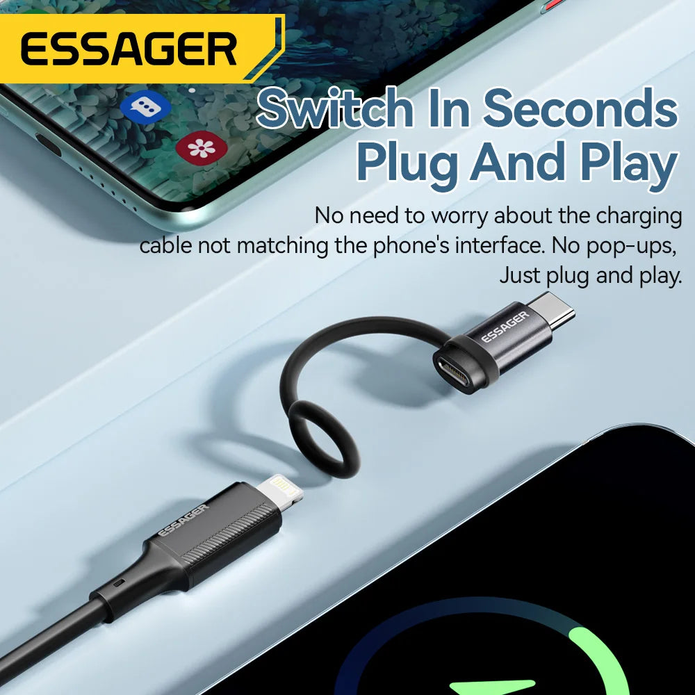 Essager Lightning to Type-C Adapter – 3A Fast Charging iOS Female to Type-C Male Connector for iPhone 15/14/13 Pro, iPad Converter
