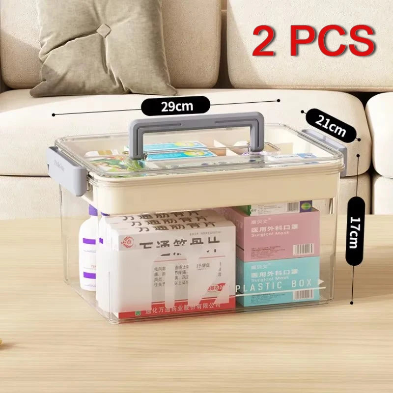 Multi-Layer Home Medicine Box – Large Capacity Transparent Medical Storage Case for First Aid & Medication Organization