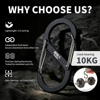 PRIMITIVE Aluminum Alloy Carabiner - Heavy Duty Dual Lock S-Biner Keychain Hook
