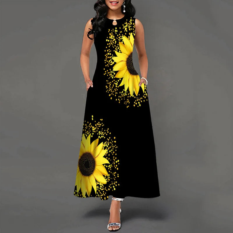 Women’s Loose Floral Vintage Maxi Dress – Ruffled Summer Party Camis, Elegant Big & Large Size Dress
