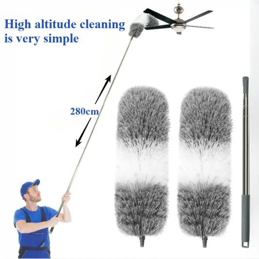 2.8M Extendable Microfiber Duster - Curved Ceiling Cleaning Brush with Electrostatic Dust Collector Pole