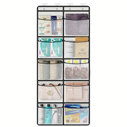 Over the Door Organizer – Grey Hanging Storage with 5 Large Pockets & Shelves