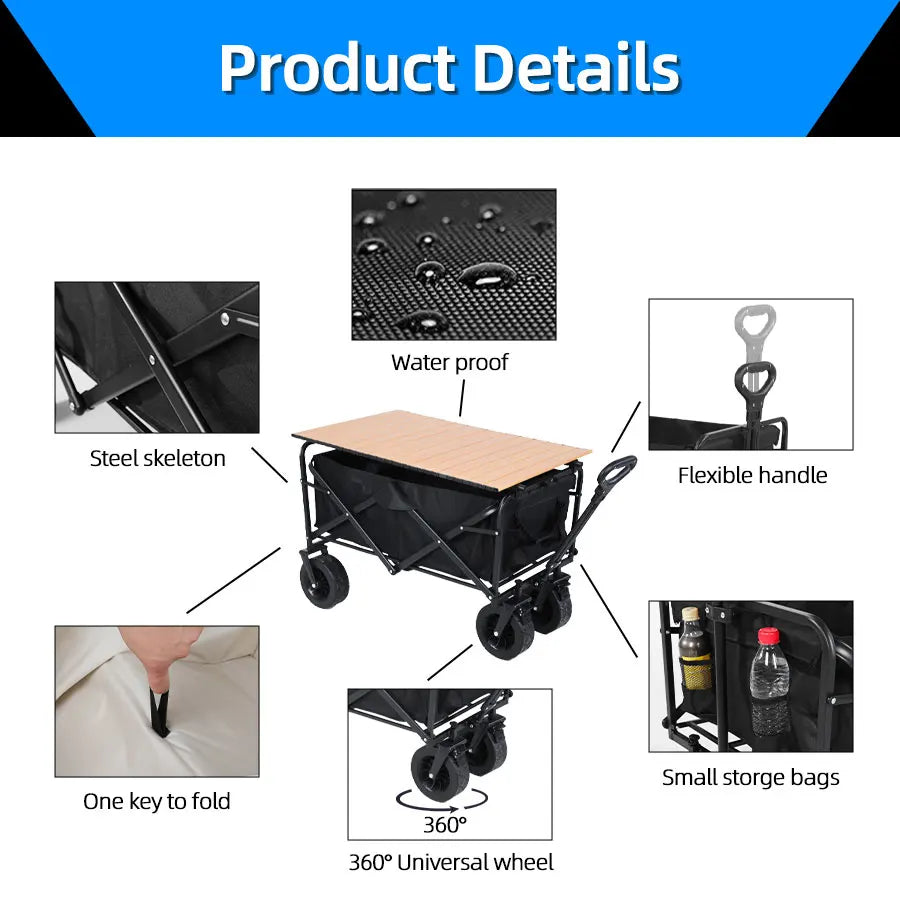 Heavy Duty Collapsible Folding Beach Wagon – Large-Capacity Portable Utility Cart for Garden & Camping