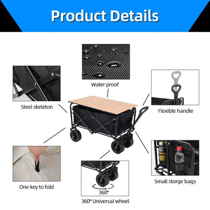 Heavy Duty Collapsible Folding Beach Wagon – Large-Capacity Portable Utility Cart for Garden & Camping