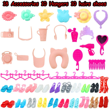 50pcs Handmade Doll Clothes Set – 11.5" Dolls, Evening Gowns, Bikinis, Mini Dresses & 31 Accessories with Hangers, Kids Toy