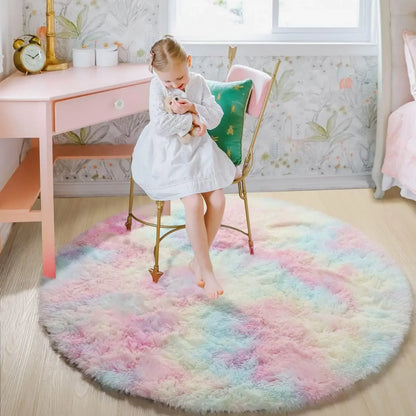 Super Soft Plush Round Rug - Fluffy Thick-Pile Carpet for Bedroom, Living Room, Kids Room & Salon Decor