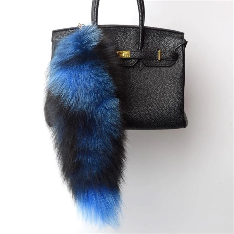 2024 Natural Fox Fur Tail Keychain – Chic Y2K Furry 40cm Keyring Accessory for Women’s Car Keys