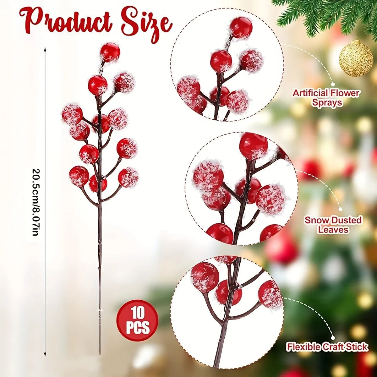 Snow White Artificial Pine Needle & Berry Bouquet – Christmas Decoration for Tree, Garland, Home Decor & DIY New Year Gift