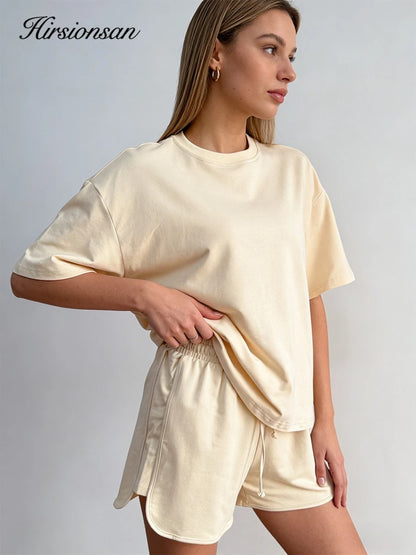 Women’s Soft Cotton Two-Piece Set 2026 – Short Sleeve T-Shirt & High Waist Shorts Casual Solid Tracksuit Loungewear Outfit