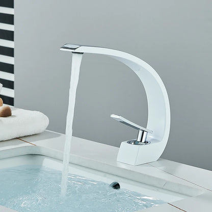 Brass Bathroom Faucet - Single Handle Basin Sink Mixer Tap with Hot & Cold Water, Beautiful Curve Design, Deck Installation