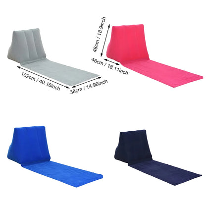 Foldable Inflatable Travel Mattress : Soft Beach Mat, Air Bed Chair, Camping Lounger with Back Pillow Cushion - Leisure Beaching Seat