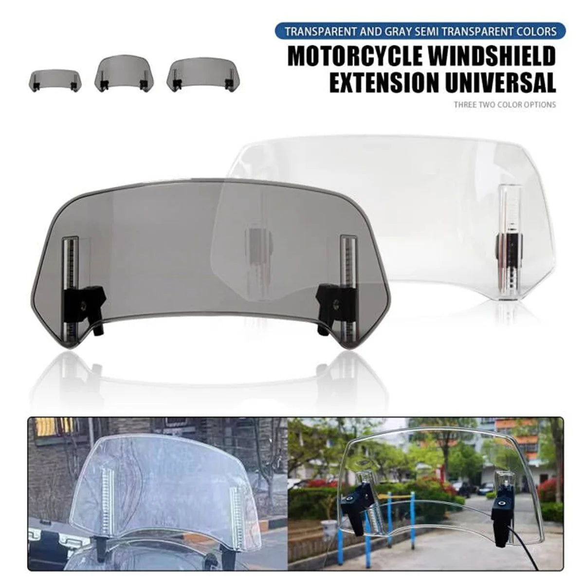 Universal Motorcycle Windshield Extension - Adjustable Clamp-On Windscreen Spoiler Deflector for All Bikes