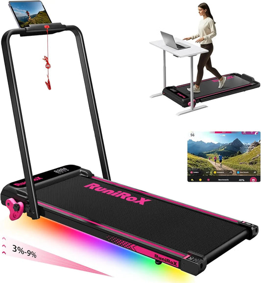 3-in-1 Under Desk Treadmill with Incline & LED Lights – Portable Home Office Treadmill with APP Control & Display