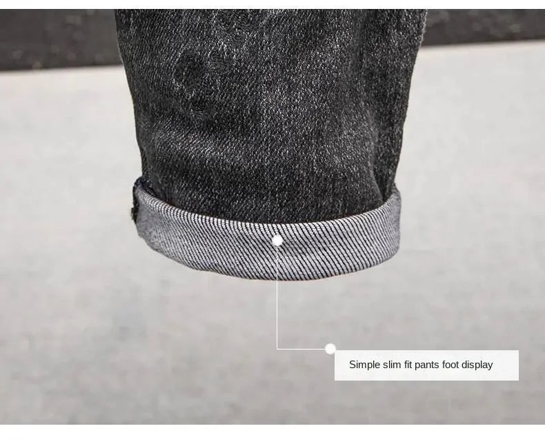 Luxury Korean Streetwear Slim Fit Denim Jeans – Punk Style with 3D Embroidery for Spring & Autumn