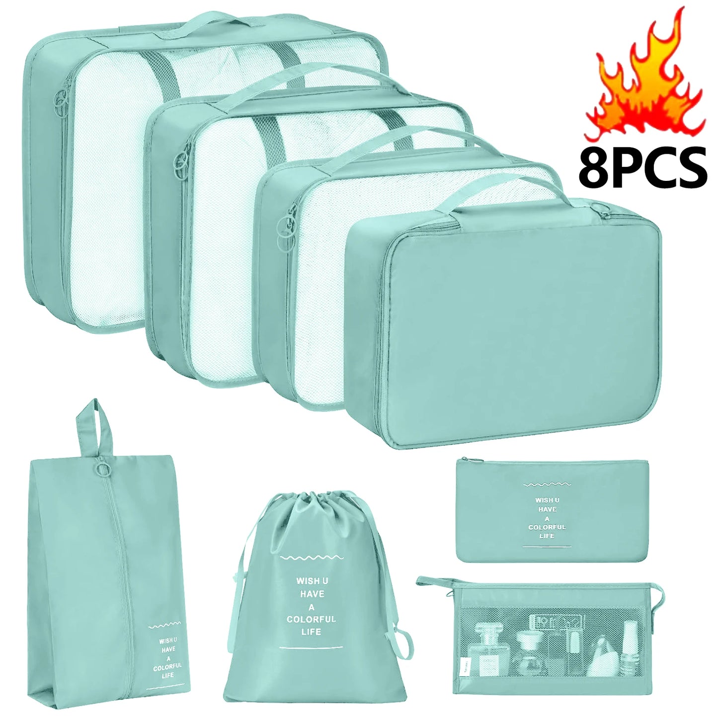 7-Pcs Travel Organizer Packing Cubes Set – Portable Luggage Storage Bags for Clothes, Shoes & Accessories