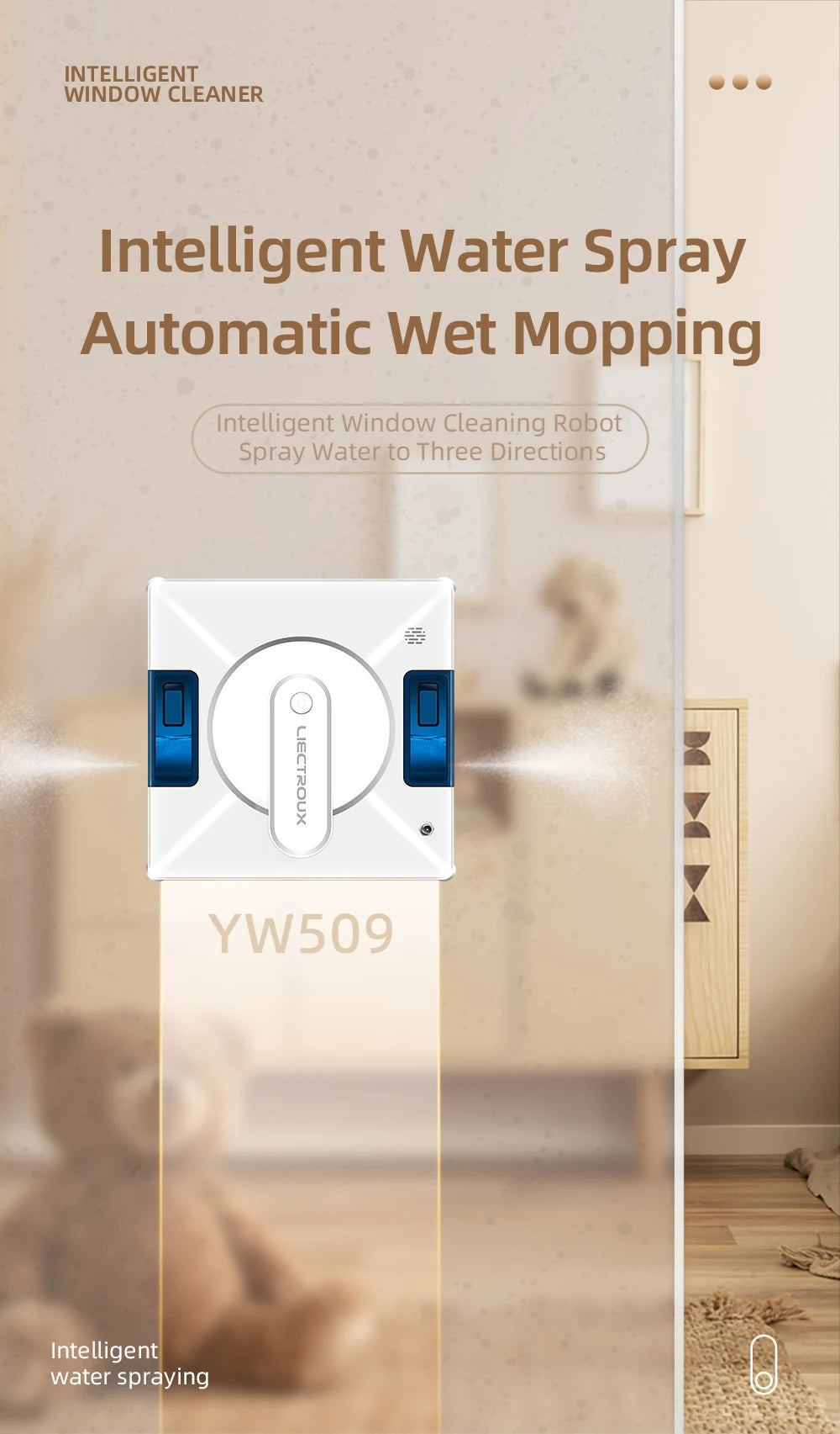 Liectroux YW509 Window Cleaning Robot - Dual Water Spray, Smart Navigation, Laser Sensor - For Home Glass, Floor and Wall Cleaning
