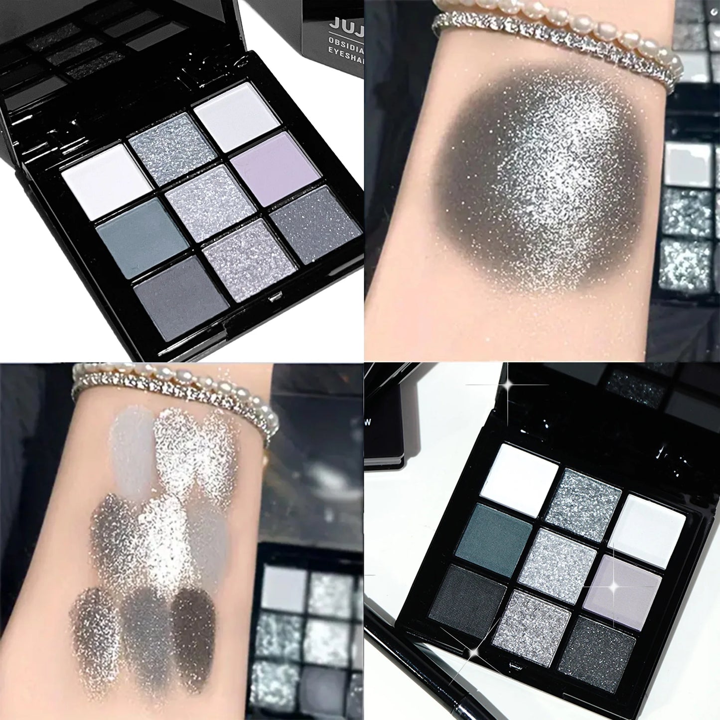 9 Shade Black Swan Eyeshadow Palette - Smoky Matte & Glitter Colors with Long Lasting Easy Blend Finish