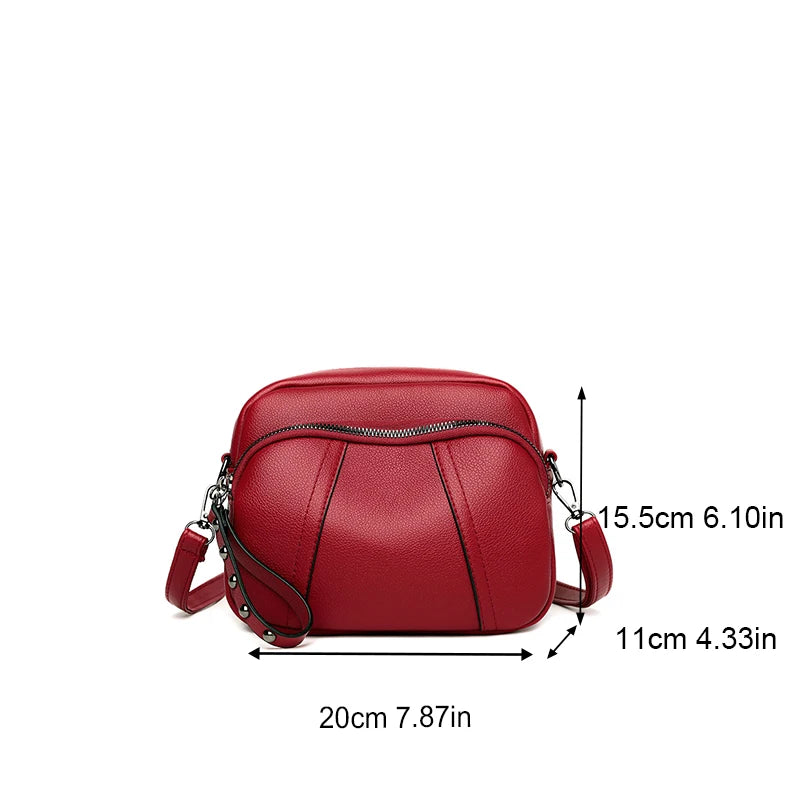 Women's Rivet Zipper Crossbody Bag – Solid Color Soft Leather Mobile Phone Shoulder Purse