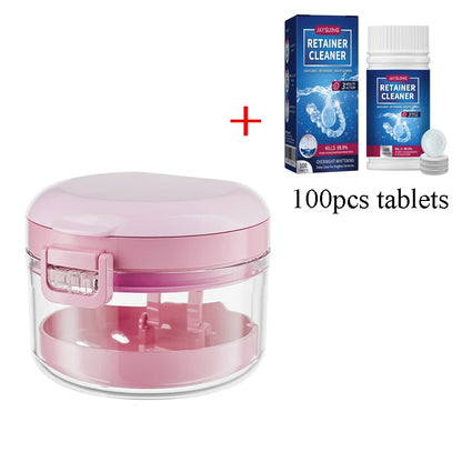 2-in-1 Multi-Layer Denture Case – Complete Denture Bath & Cleaning Cup for Retainer Care