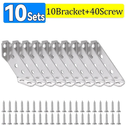 Stainless Steel Corner Brackets Set – Heavy-Duty Angle Shelf & Cabinet Support Connectors with Screws