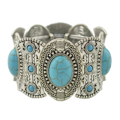 Gypsy Boho Tibetan Turquoise Bracelet for Women & Men – Vintage Elastic Ethnic Bangle Jewelry