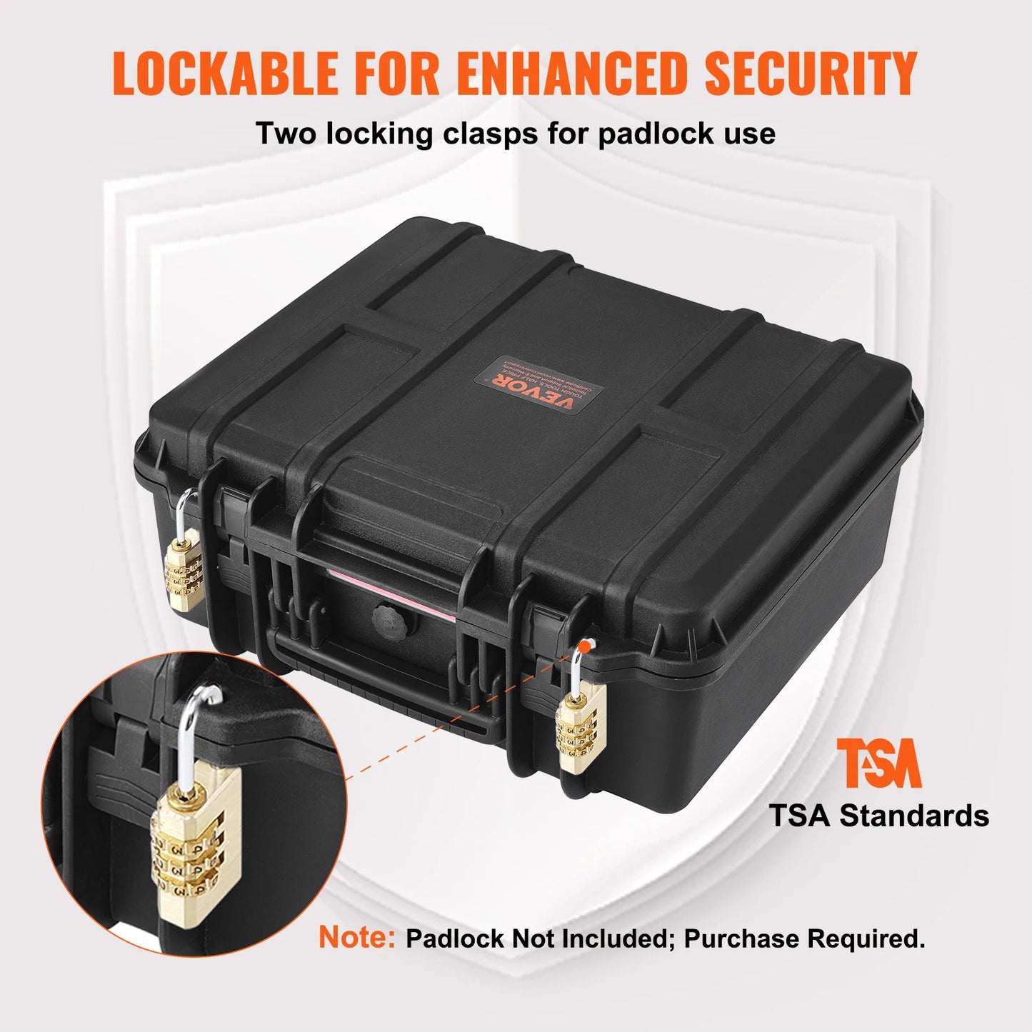 VEVOR Hard Pistol Case — Waterproof Dustproof Lockable Gun Case with Pre-Cut PU Foam for 1/2/5/6 Pistols