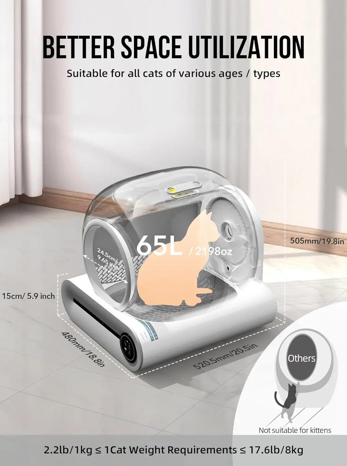 Tonepie 65L Automatic Smart Self-Cleaning Cat Litter Box – Fully Enclosed Pet Toilet Litter Tray, English Version