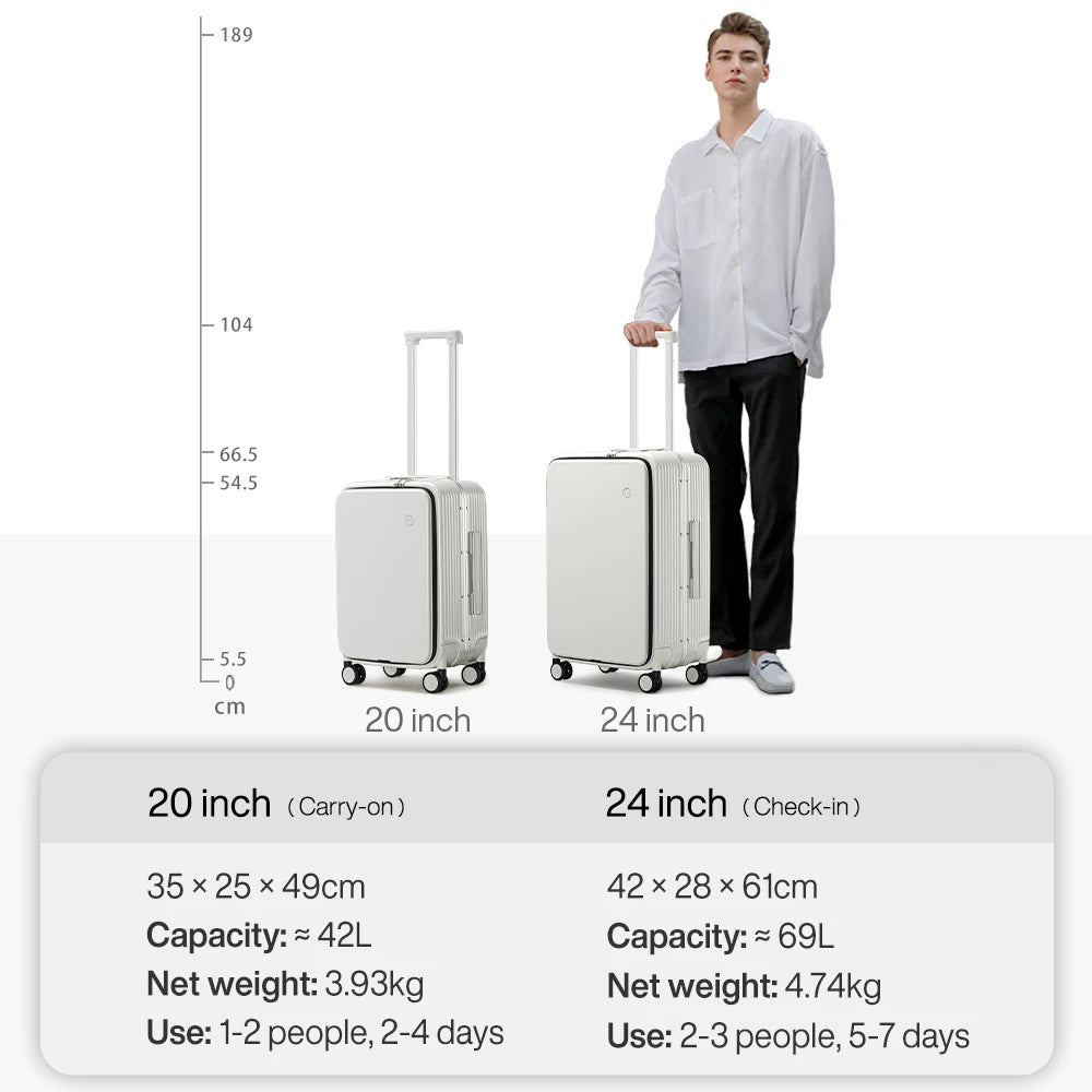 Mixi Aluminum Frame Carry-On Suitcase – 20"/24" Rolling Luggage with USB Port, Cup & Phone Holder