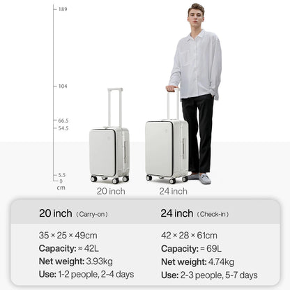Mixi Aluminum Frame Carry-On Suitcase – 20"/24" Rolling Luggage with USB Port, Cup & Phone Holder