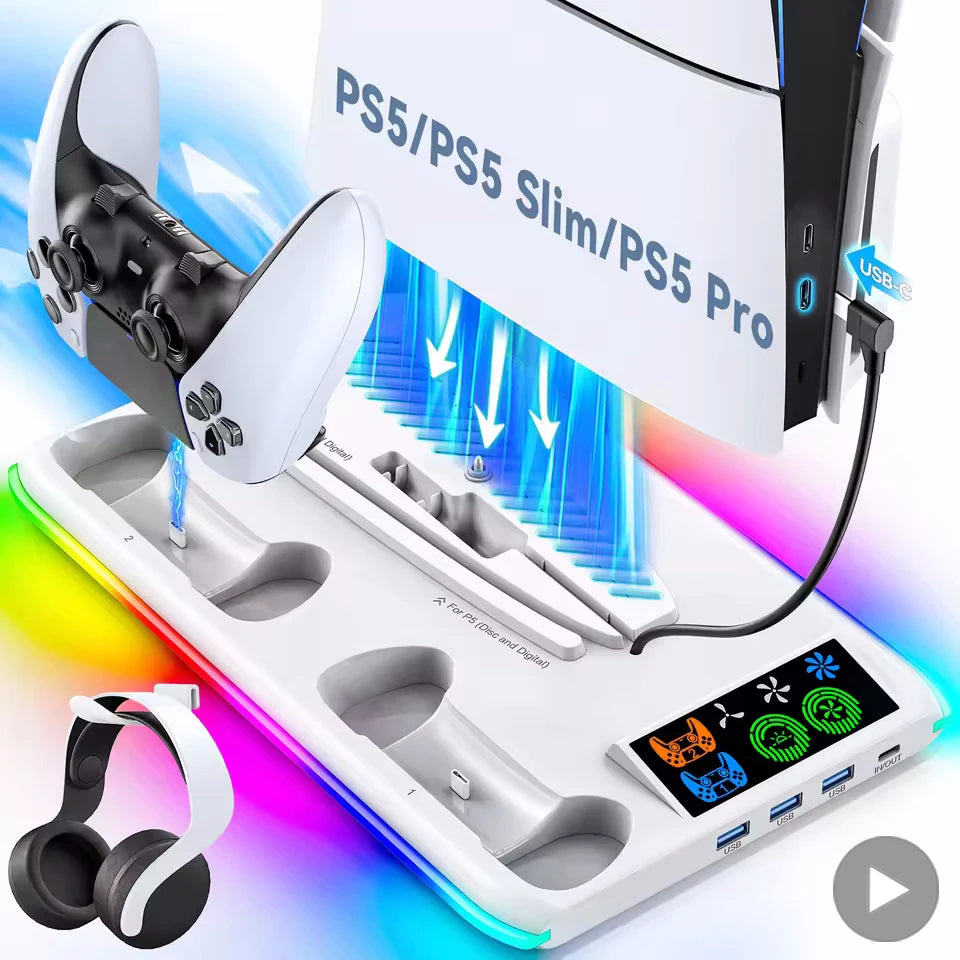 PS5 Game Stand with Cooler Fan — RGB Support Base & Holder for Sony PS5, Slim & Pro | Gaming Accessories