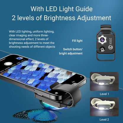 100X/200X Microscope Phone Lens with Clip – Magnifier for Plants, Insects, Hair, Skin, Jewelry & Jade Inspection
