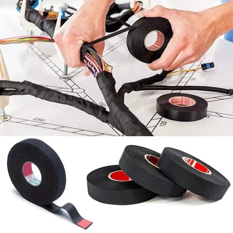 15M Heat-Resistant Flame-Retardant Cloth Tape - Coroplast Adhesive Tape for Car Cable Harness & Wiring Loom Protection