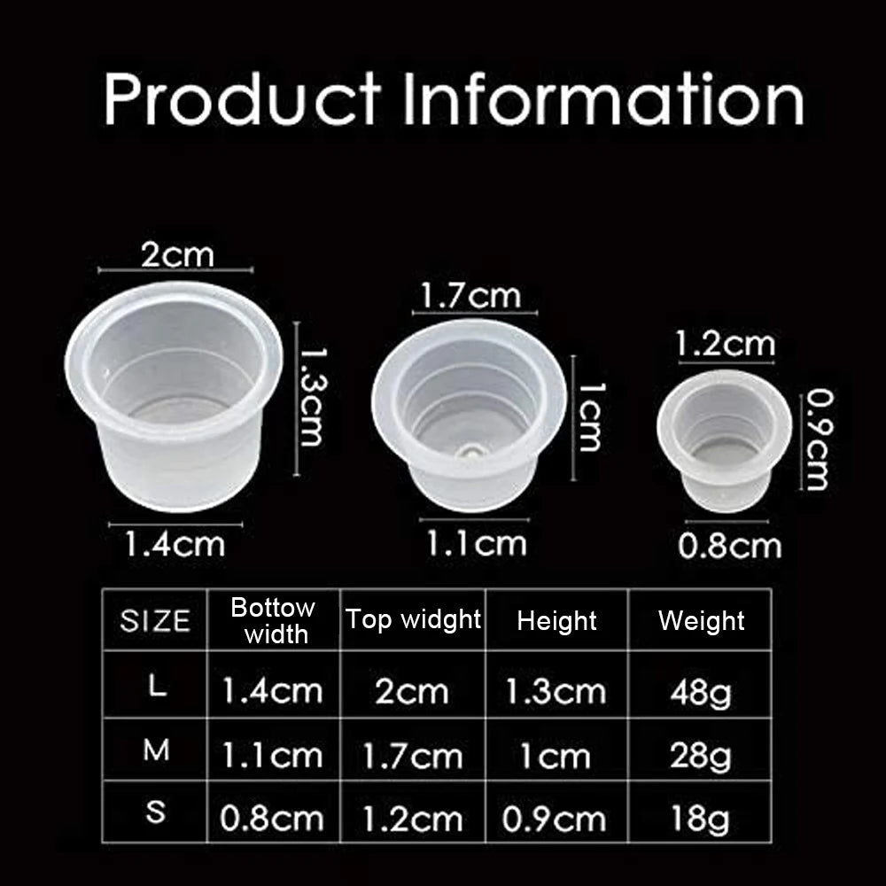 100pcs Disposable Tattoo Ink Cups: S/M/L Plastic Pigment Holders for Permanent Makeup - Microblading Supply
