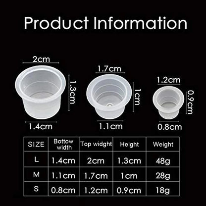 100pcs Disposable Tattoo Ink Cups: S/M/L Plastic Pigment Holders for Permanent Makeup - Microblading Supply