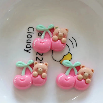 10-Piece Cute Cherry, Rabbit, and Bear Resin Embellishments - Kawaii Flatback Charms for DIY Scrapbooking, Crafts, and Home Decor