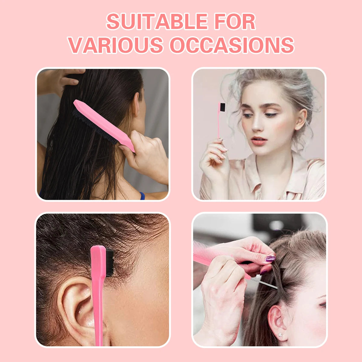 4Pc Boar Bristle Hair Brush Set - Slick Back Styling Tools for Ponytails, Buns, Baby Hair and Flyaway Control