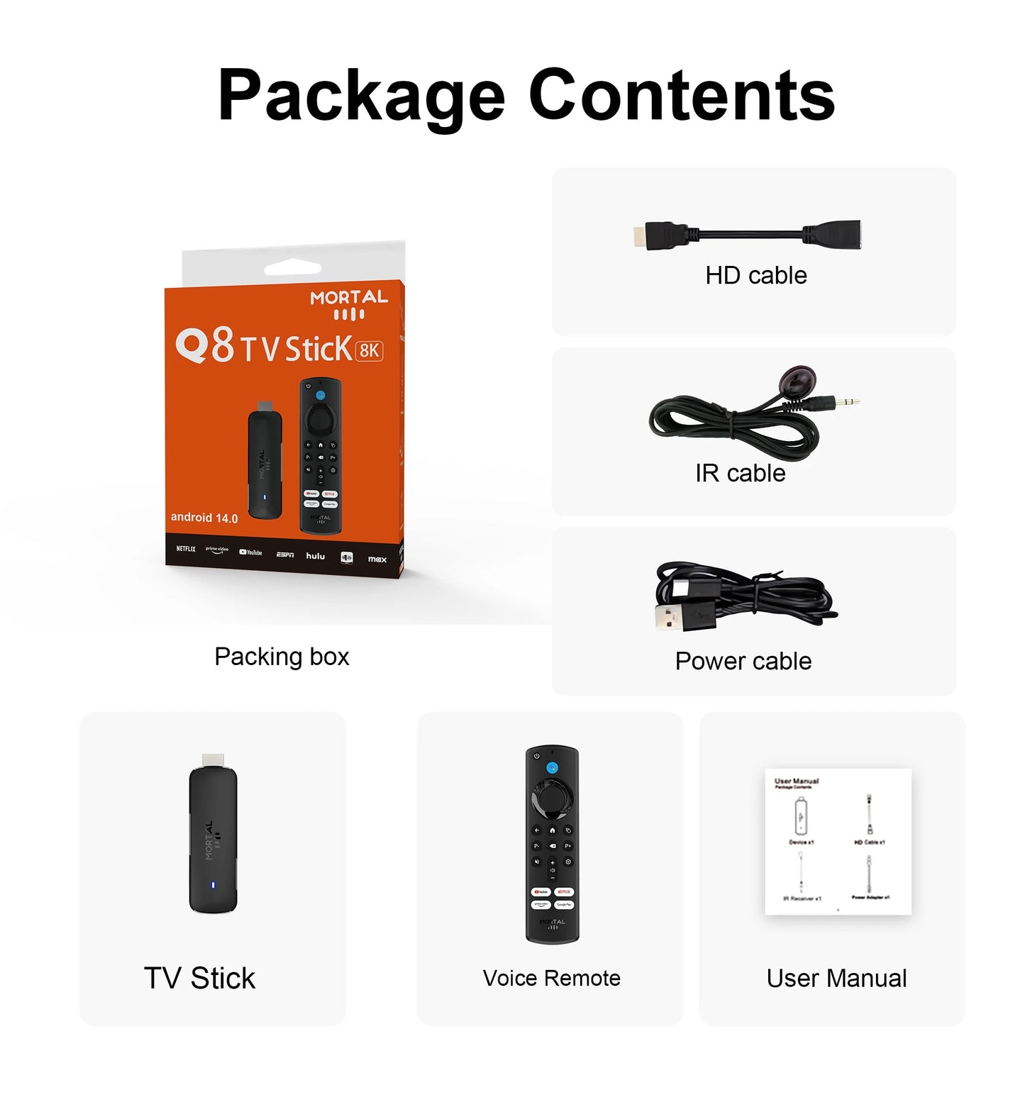 Mortal Q8 Android TV Stick Global Version – Android 14, 8K/4K Streaming, WiFi 6, Voice Remote, Netflix & YouTube Compatible