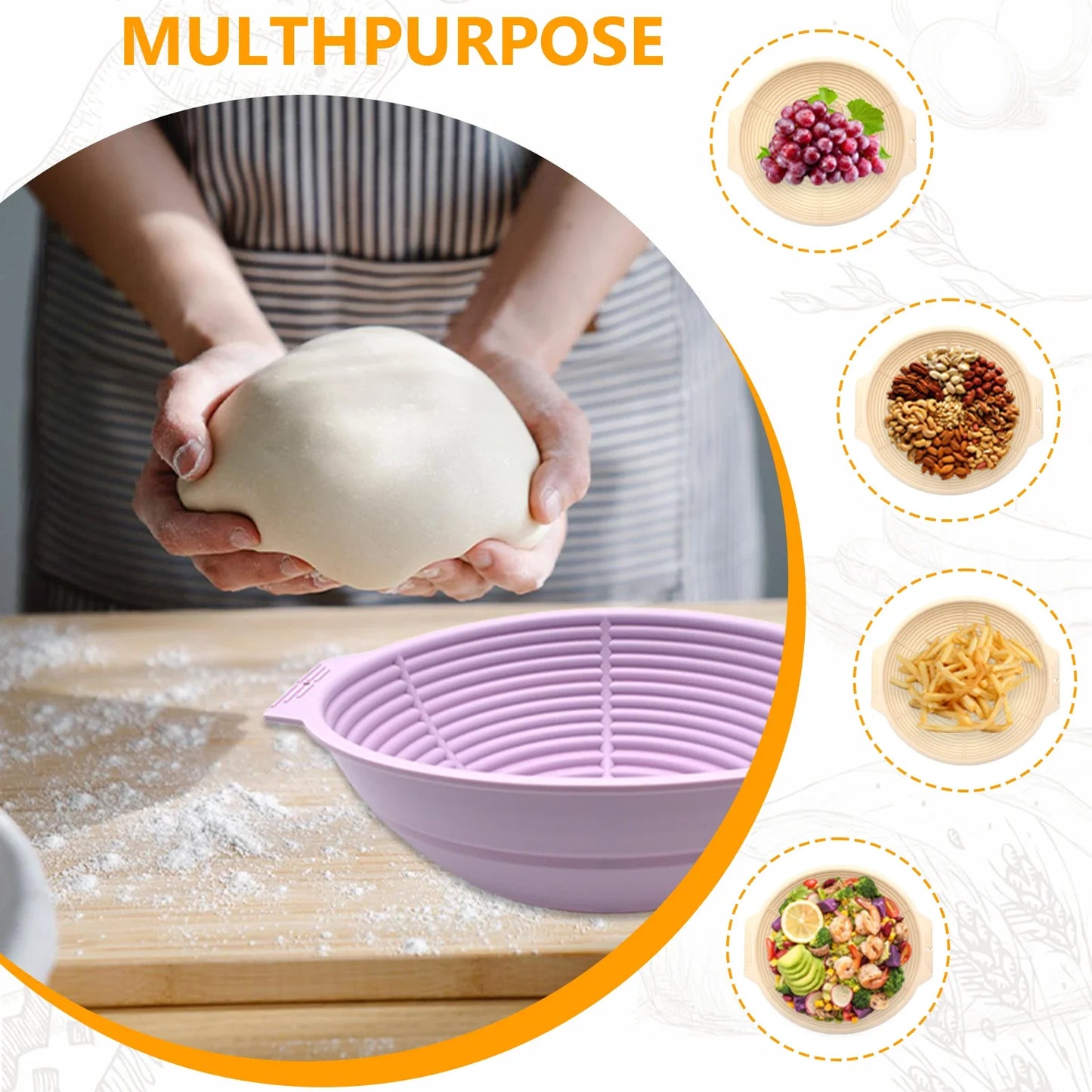 Collapsible Silicone Bread Proofing Basket – Non-Stick Fermentation Basket for Sourdough and Various Bread Baking