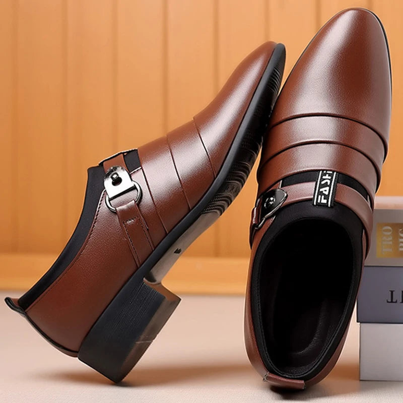 Men's Classic Leather Slip-On Shoes - Pointed Toe Oxfords for Business, Office & Weddings
