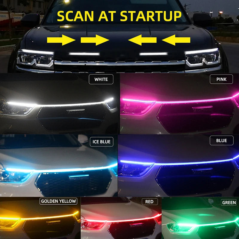 RXZ LED Car Hood Running Light - 12V Dynamic Scan DRL Decorative Ambient Lamp