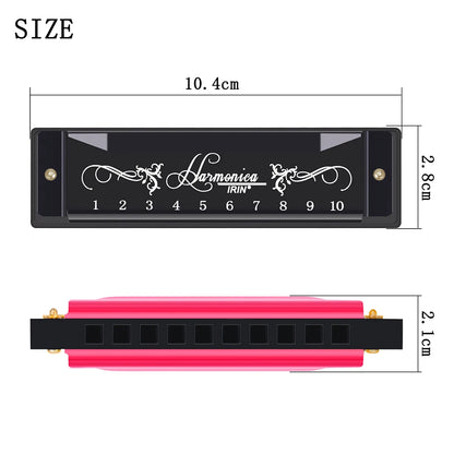 IRIN 10 Hole C Key Harmonica - Colorful Beginner Woodwind Instrument for Music Learning & Performance
