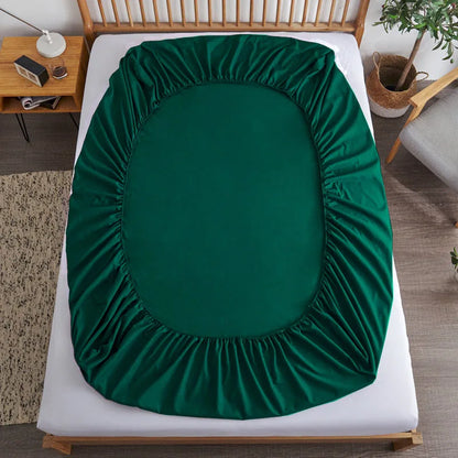 Cotton Fitted Sheet - Non Slip Elastic Band Mattress Cover for Single, Double, King & Queen Beds
