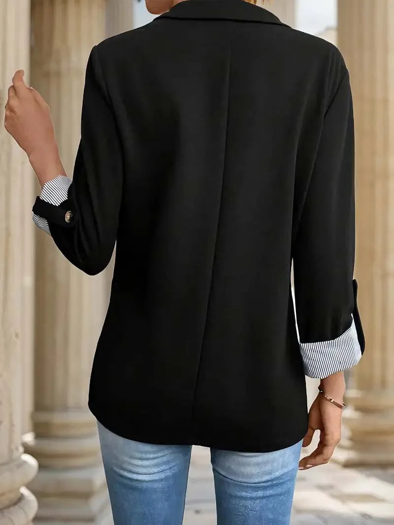 2025 Stylish Women's Casual Button-Up Suit Jacket – Slim Fit, Seven-Quarter Rolled Sleeves